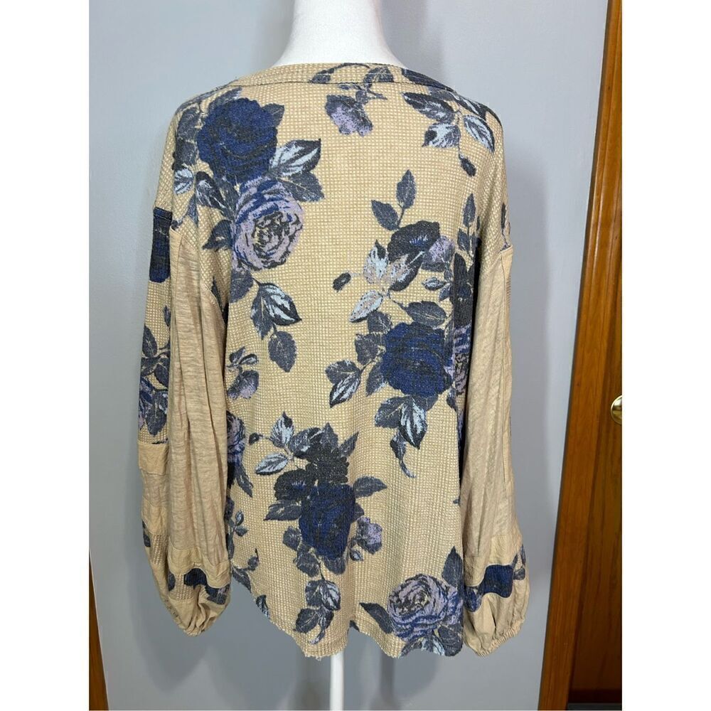 Free People taupe blue floral ballon sleeve thermal XS BIN P - Picture 4 of 8